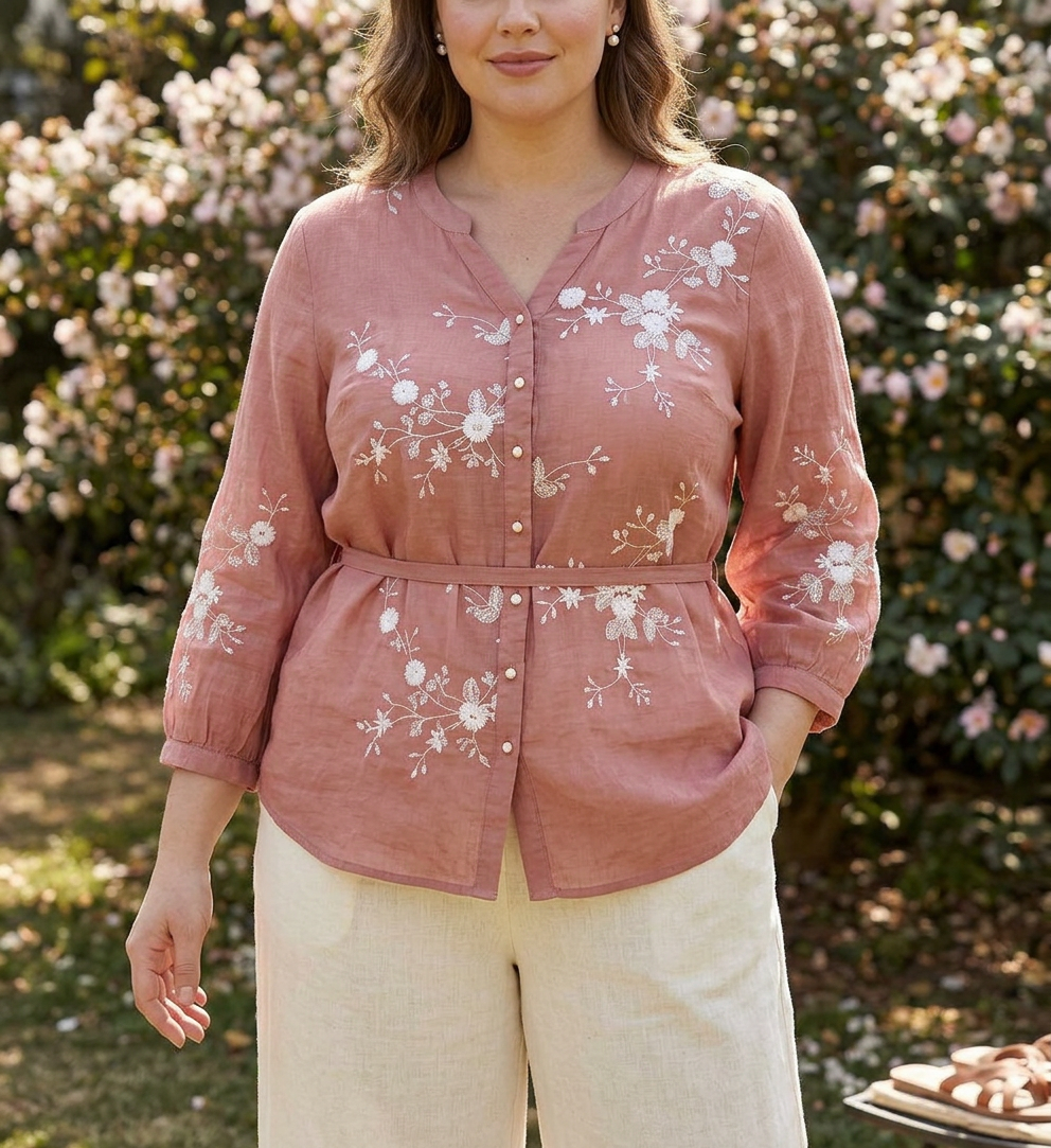 Mia - Pure Cotton Embroidered Shirt