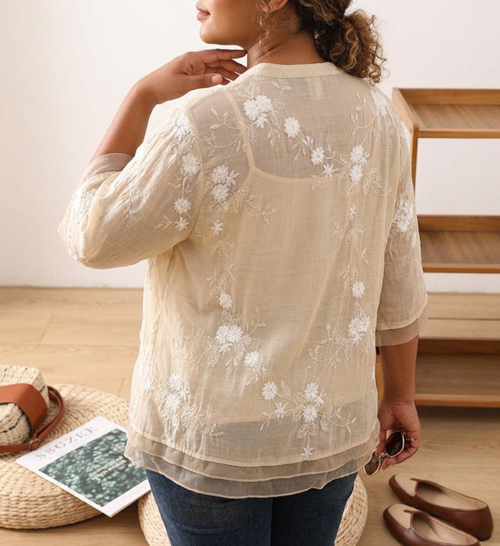 Mia - Pure Cotton Embroidered Shirt