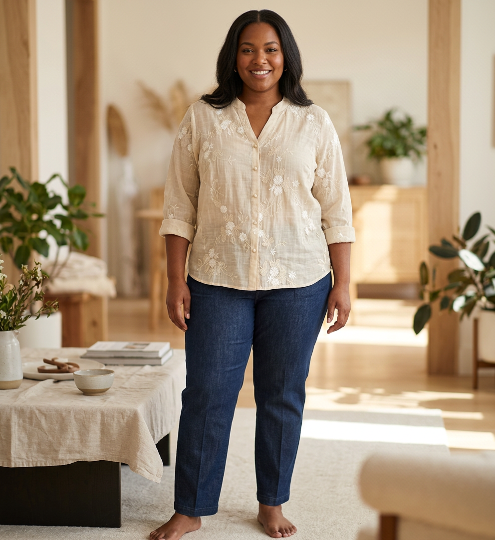 Mia - Pure Cotton Embroidered Shirt