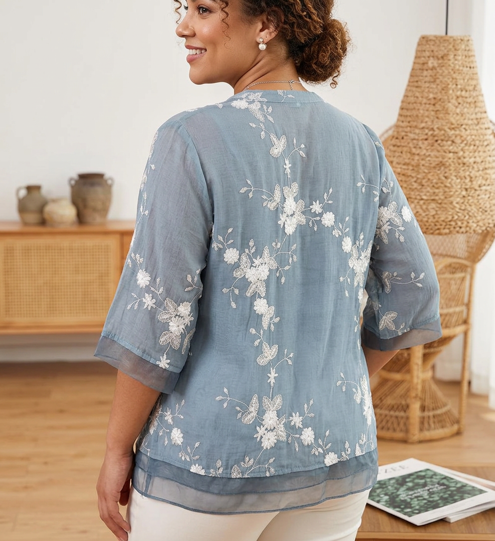 Mia - Pure Cotton Embroidered Shirt