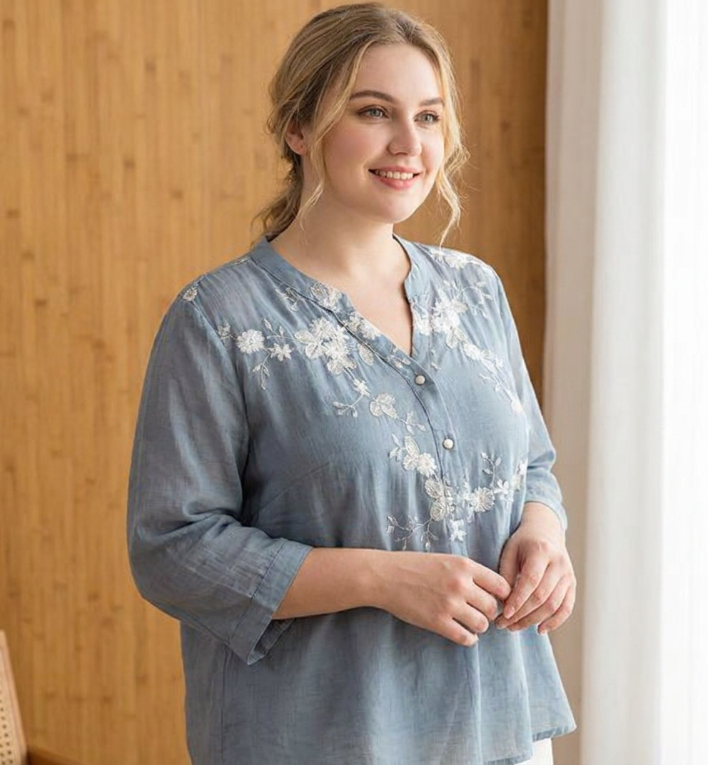Mia - Pure Cotton Embroidered Shirt