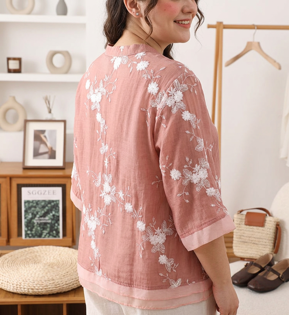 Mia - Pure Cotton Embroidered Shirt