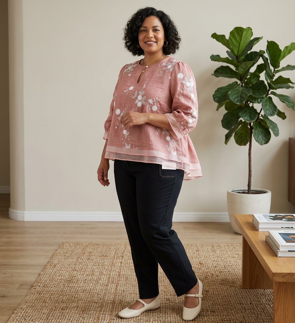 Mia - Pure Cotton Embroidered Shirt